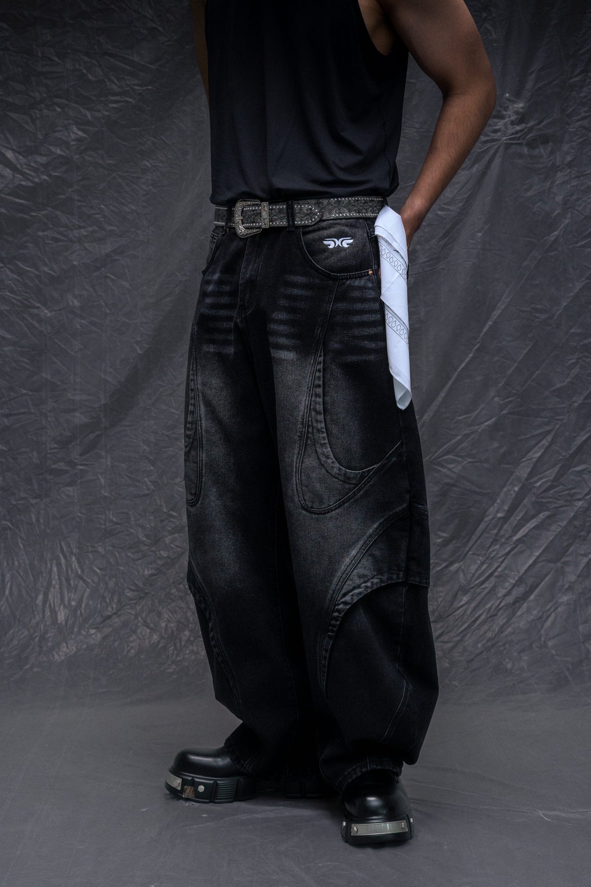 Black Construct Washed Jeans