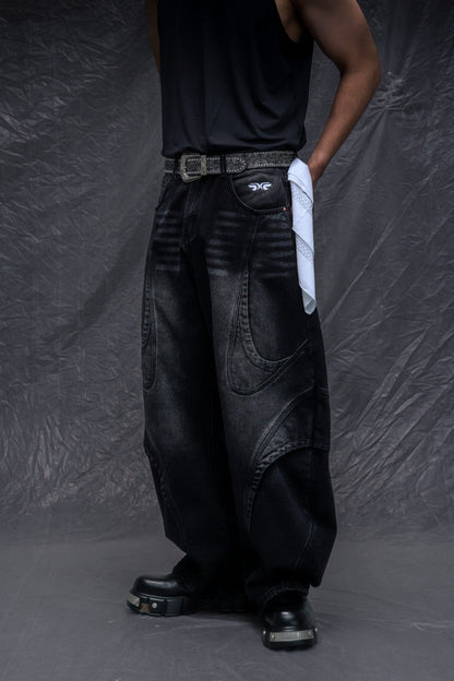 Black Construct Washed Jeans